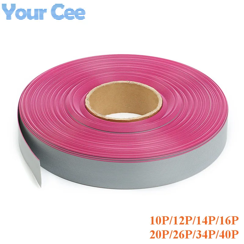 Cable de cinta plana gris con paso de espaciado de 1,27mm, línea de Cable de datos FC 10P 12P 14P 16P 20P 26P 34P 40P 10 vías 12 vías 20 vías 34 40 vías 1 metro