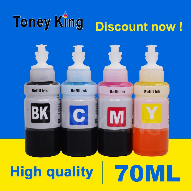 Toney King-botella de Tinta para impresora, kit de recarga de Tinta para Epson T664, T6641, EcoTank L132, L222, L312, L366, L120, L1300, 70ml