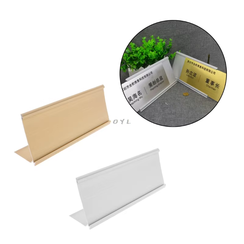 Soporte de placa de escritorio de aleación de aluminio, señal de plata dorada, 9x24cm, para oficina y escuela - imagen 2