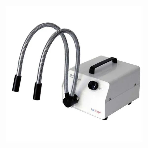 AmScope 150W Iluminador de fibra óptica con cuello de ganso dual HL150-AY