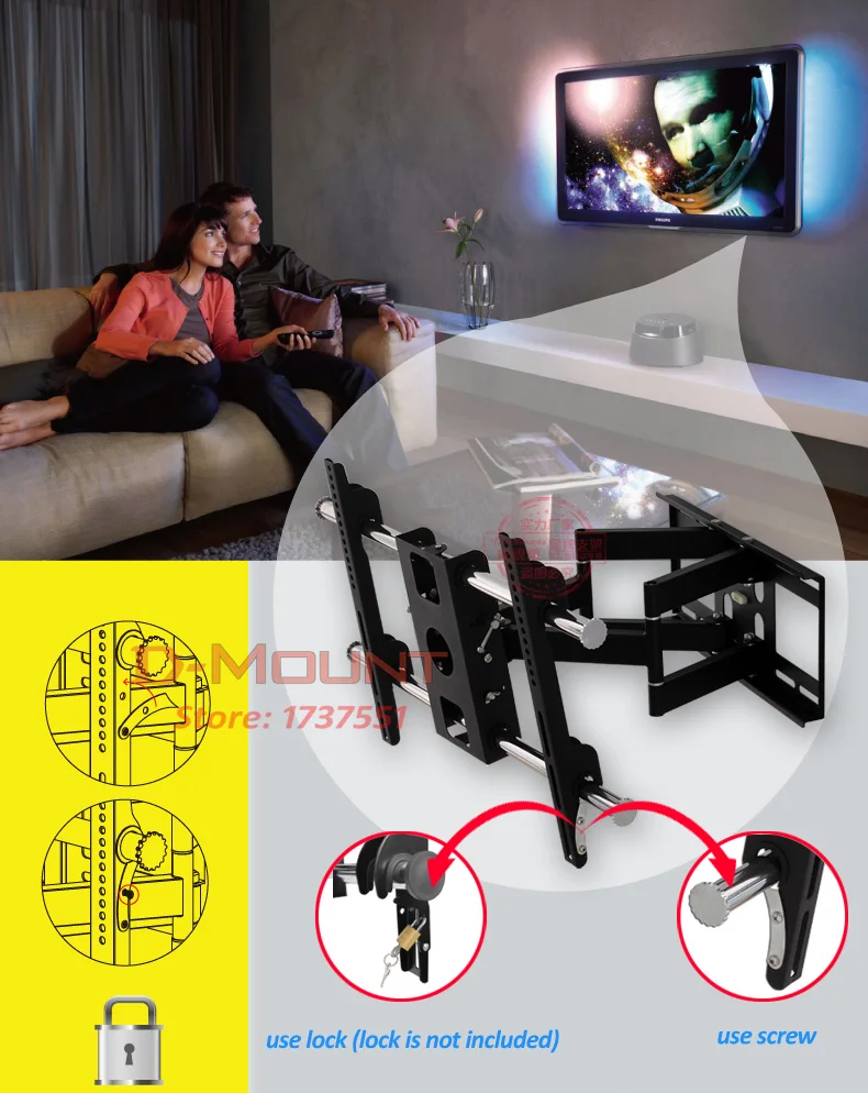 DL-D-201ST 6 brazos 23 "55" montaje en pared de TV lcd retráctil de movimiento completo soporte de pantalla giratoria de acero inoxidable soporte de plasma - imagen 3