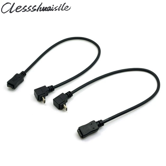 Cable de extensión Micro USB 2,0 macho a hembra en ángulo de 90 grados arriba y abajo pines completos conectados 20 cm 0,2 m para sincronización y carga de datos