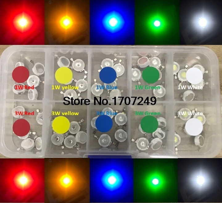 Cuentas de lámpara LED de alta potencia, Chip SMD de diodo emisor de luz, color mixto, blanco, rojo, verde, azul, amarillo, 1W, 3W, 50 unidades