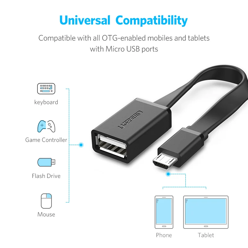 Ugreen-Adaptador de Cable microusb OTG para móvil, Conector Micro USB 2,0 para Xiaomi Redmi Note 5, Samsung S6, tableta, Android - imagen 5