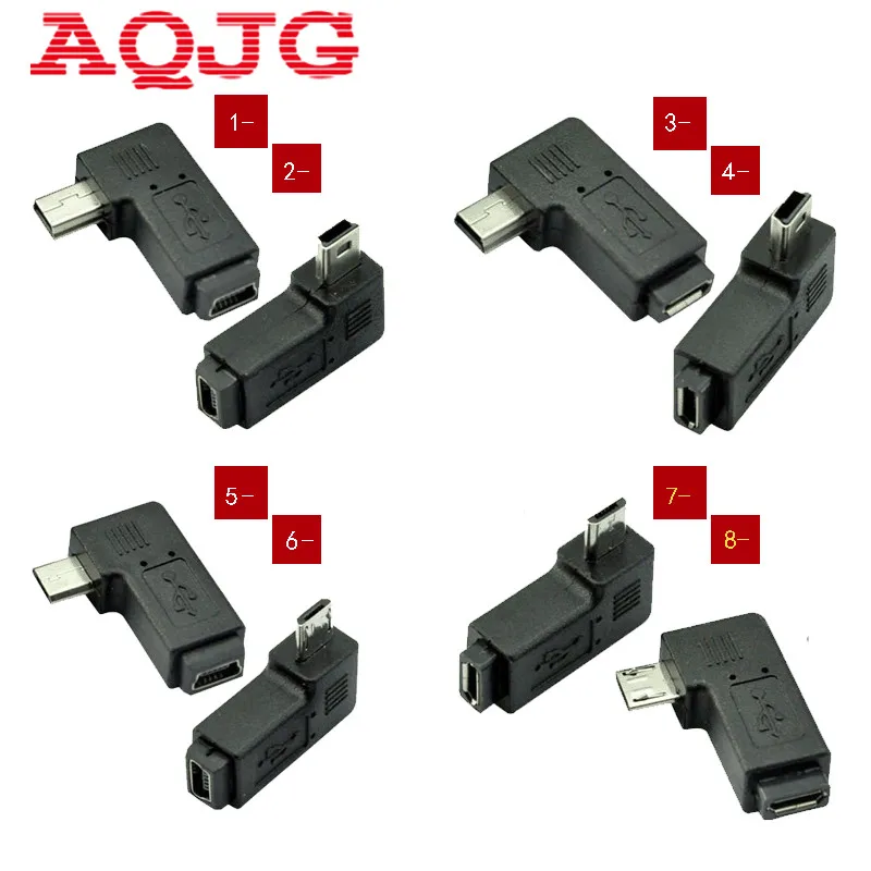 Adaptador de sincronización de datos, conector Mini USB a Mini USB, ángulo izquierdo y derecho, 90 grados, 5 pines, hembra a Micro USB macho - imagen 3