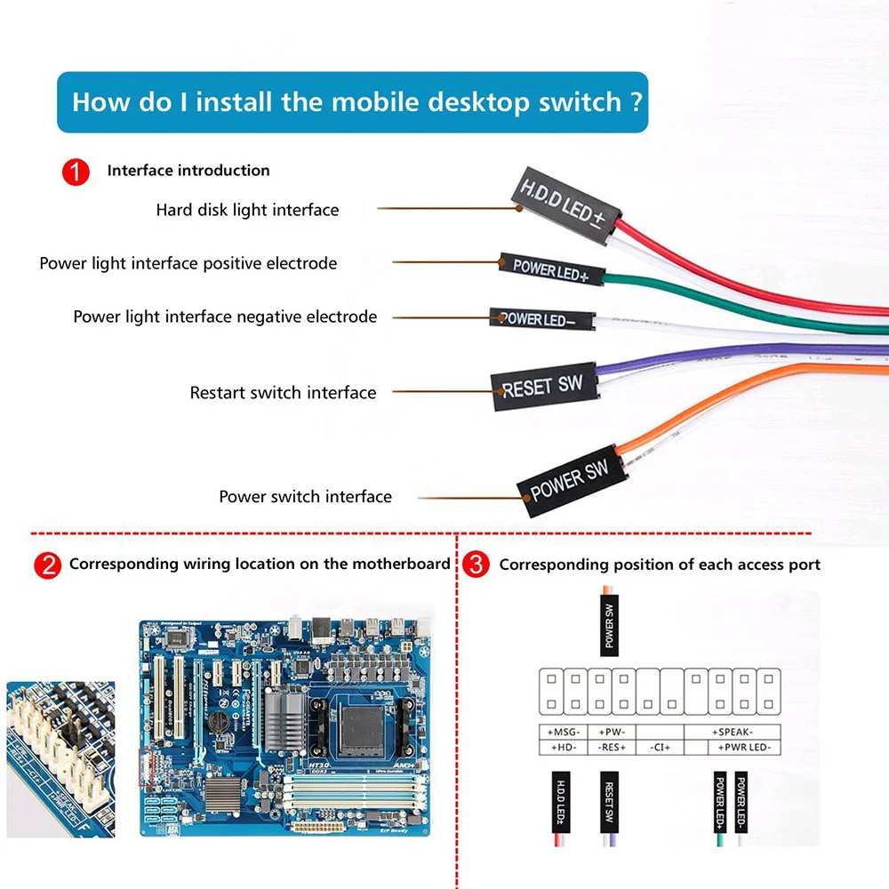 Caja de ordenador de escritorio de 1,6 m, fuente de alimentación de placa base, reinicio de encendido/apagado, interruptor de Reinicio de botón HDD con Cables - imagen 4