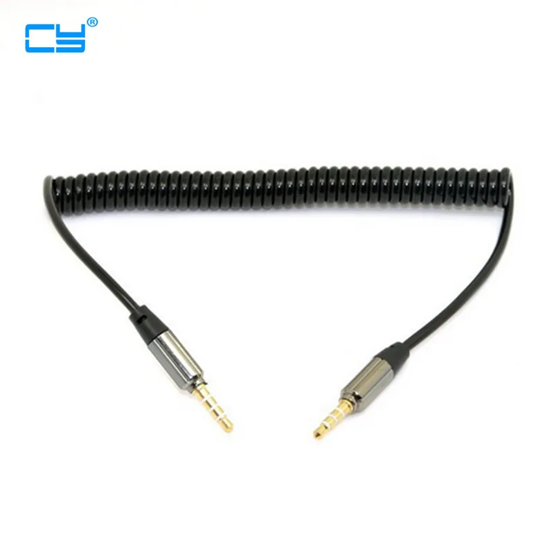 Adaptador auxiliar de Audio para coche, accesorio telescópico de 3,5mm macho a 3,5mm macho, 4 Pos, cable elástico de 50cm para teléfono móvil, color negro, nuevo patrón - imagen 3