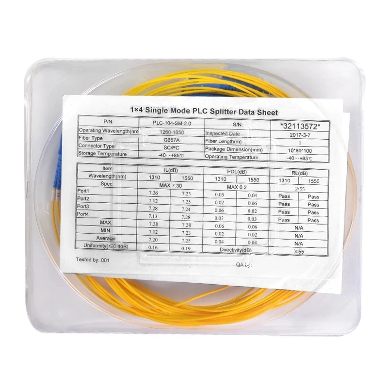 Divisor óptico PLC 1*4 caja ABS SC FC UPC APC conector 1m amarillo 2,0mm 3,0mm cable ftth acoplador 100*80*10mm fábrica ELINK 5 uds - imagen 4