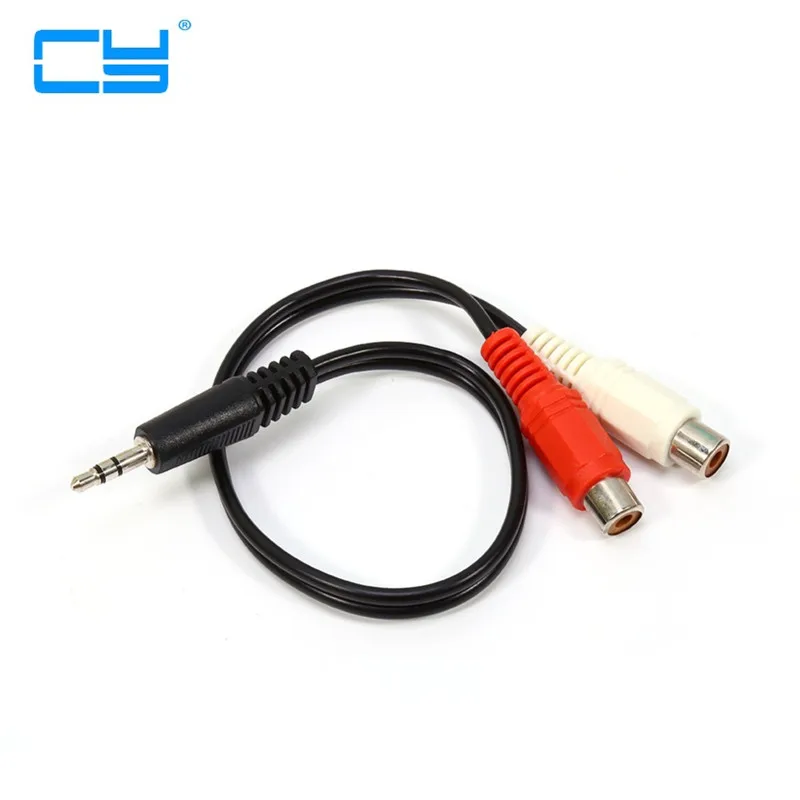 Lote de 5 unidades/lote de 3,5mm AUX, salida de Audio estéreo Macho para 2 RCA, divisor, Adaptador, Chumbo Novo, 30 cm/1 pie