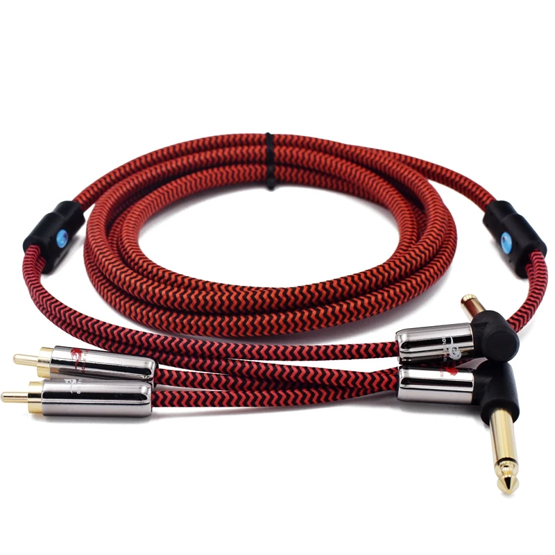 Cable de Audio doble RCA de 6,35mm a doble para consola mezcladora de amplificador 2 * RCA a 2*1/4 pulgadas TS Jack blindaje Cable OFC 1M 2M 3M 5M 8M - imagen 2