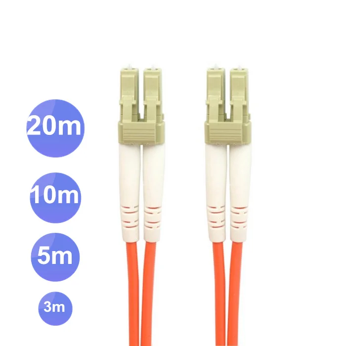 Cable de conexión de fibra Dual LC a LC, Cable de puente MM, multimodo óptico dúplex para Red de 1m, 3m, 5m, 10m, 20m, 10 pies, 16 pies, 33 pies, 66 pies