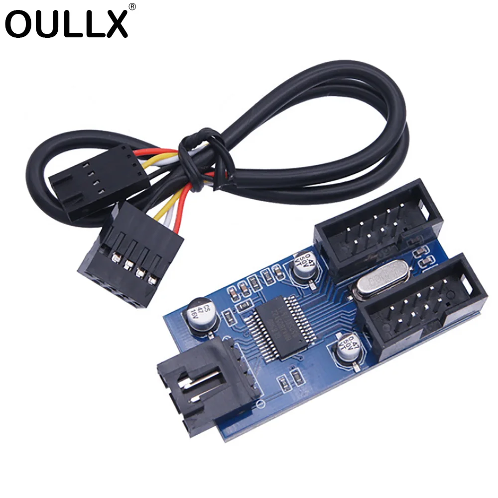 OULLX-placa base divisora de interfaz USB de 9 pines, adaptador de Cable de extensión de 1 a 2 con conectores HUB USB de 1 a 4 para ordenador - imagen 2