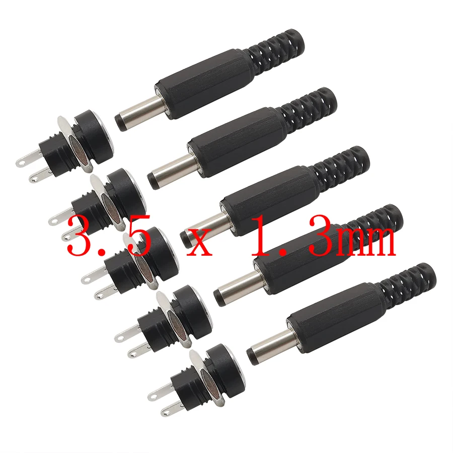10PCS (5Pairs) DC 3.5 x 1.3mm Plastic Male Plugs DC022B DC Power Socket Female Jack Screw Nut Panel Mount Connector - imagen 2