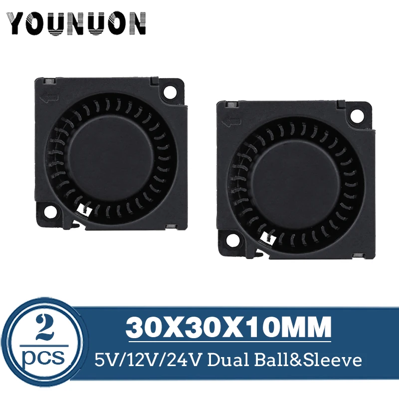 2 uds DC 5V 12V 24V 30x30x10mm manga doble bola 1 pulgada pequeño Mini ventilador de refrigeración 30mm x 10mm 3cm 3010 impresora 3D