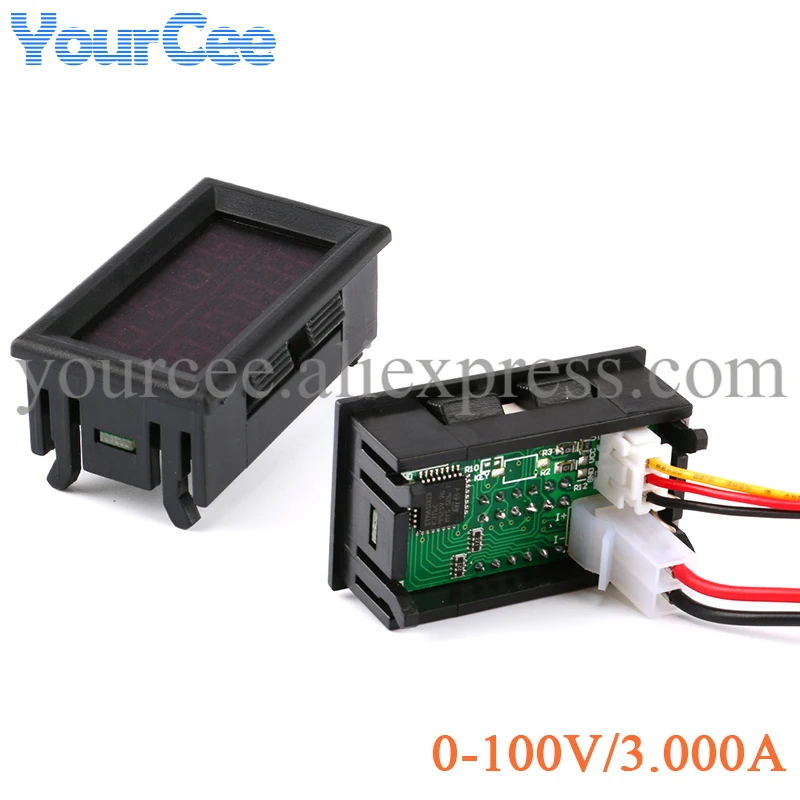 Rojo 0,28 "pantalla LED Dual 4 bits 0,28 pulgadas amperímetro Digital voltímetro medidor de corriente de voltaje de coche DC 0-100V/1A/3A 5 cables