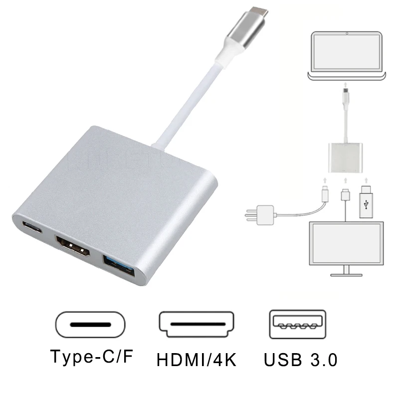 Tipo C Hub USB C estación de acoplamiento tipo C a HD USB3.0 USB-C adaptador de cargador para teléfono móvil portátil convertidor tipo c 3 en 1 - imagen 2