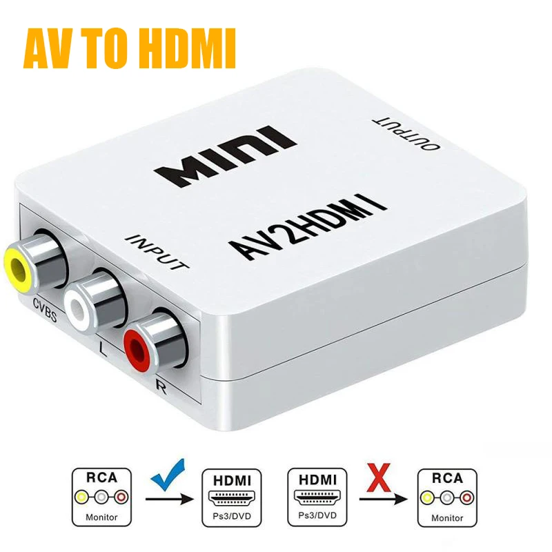 Mini RCA AV macho a HDMI hembra adaptador convertidor Full HD 1080P compuesto CVBS a HDMI AV2HDMI convertidor de Audio - imagen 2