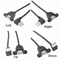 Cable de extensión USB 2.0 A macho a hembra, 30 cm, 90 grados panel