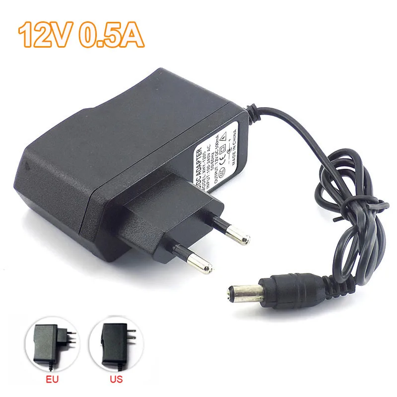 Adaptador de corriente para cámara AC a 100-240V DC 12V 0.5A 500mA, adaptador de carga para tira de luz LED de 5,5mm x 2,1mm H10