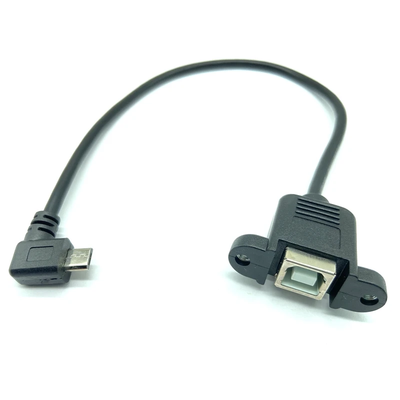 Cable micro USB derecho de 90 grados, 5 pines macho a USB B hembra, tipo montaje en panel, 30cm con tornillos