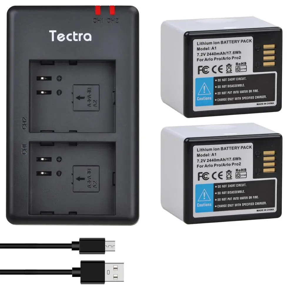 Batería de 2440mAh y cargador USB Dual para Arlo Pro, Arlo Pro 2, VMA4400