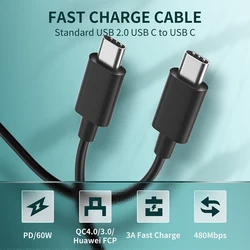 Cable USB-C 60W PD – Carga Rápida Samsung S9/S8, MacBook Pro/Air, Switch