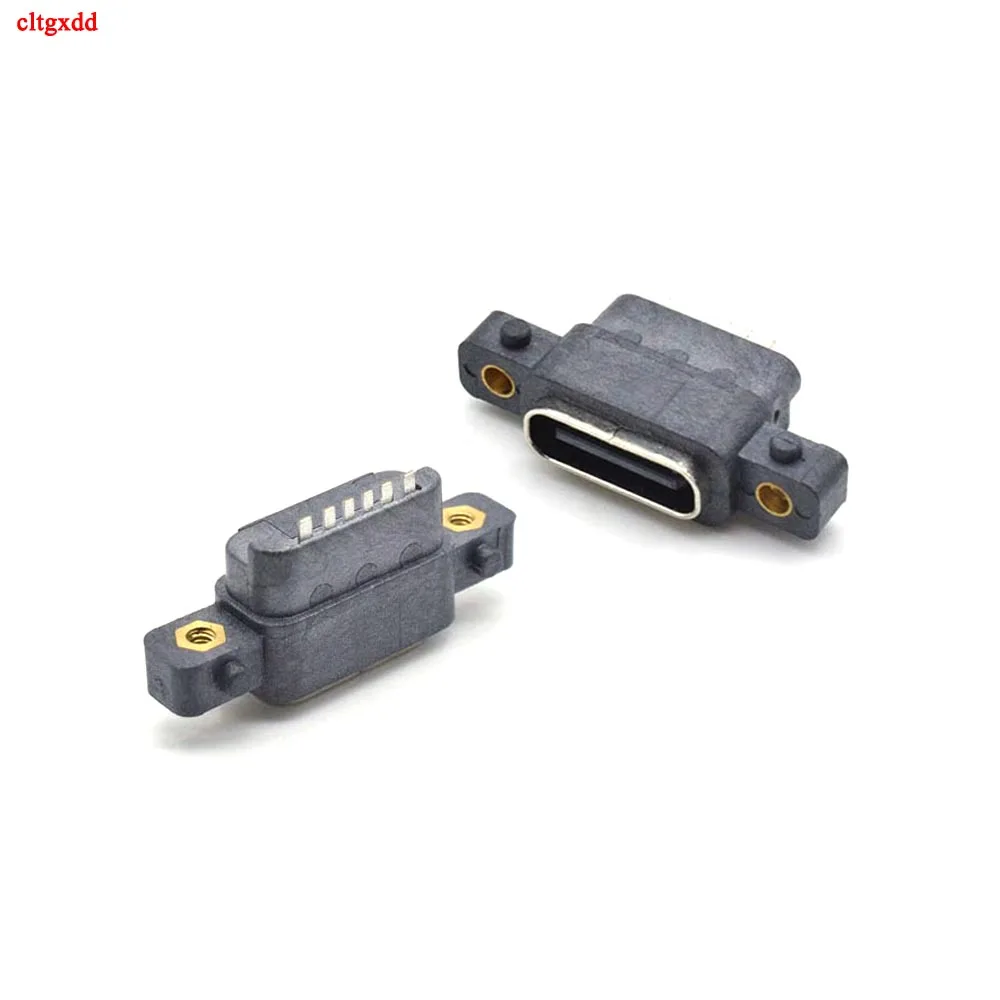 Conector USB 3,1 tipo C de 6 pines hembra, conector SMD DIP con orificio de tornillo para diseño de PCB DIY, carga rápida de alta corriente, 1 piezas