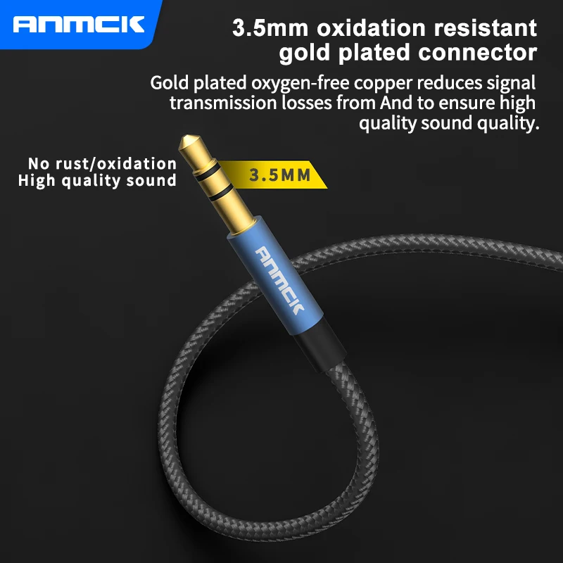 Anmck-Cable auxiliar estéreo Jack de 3,5mm, extensión de Audio macho a macho para coche, adaptador de auriculares, extensor de altavoz - imagen 5
