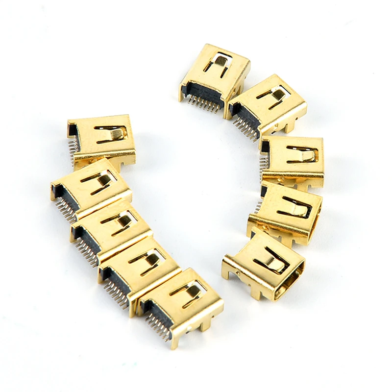 Conector Mini USB chapado en oro, 10 piezas, 8 P, hembra, Pcb, Smt