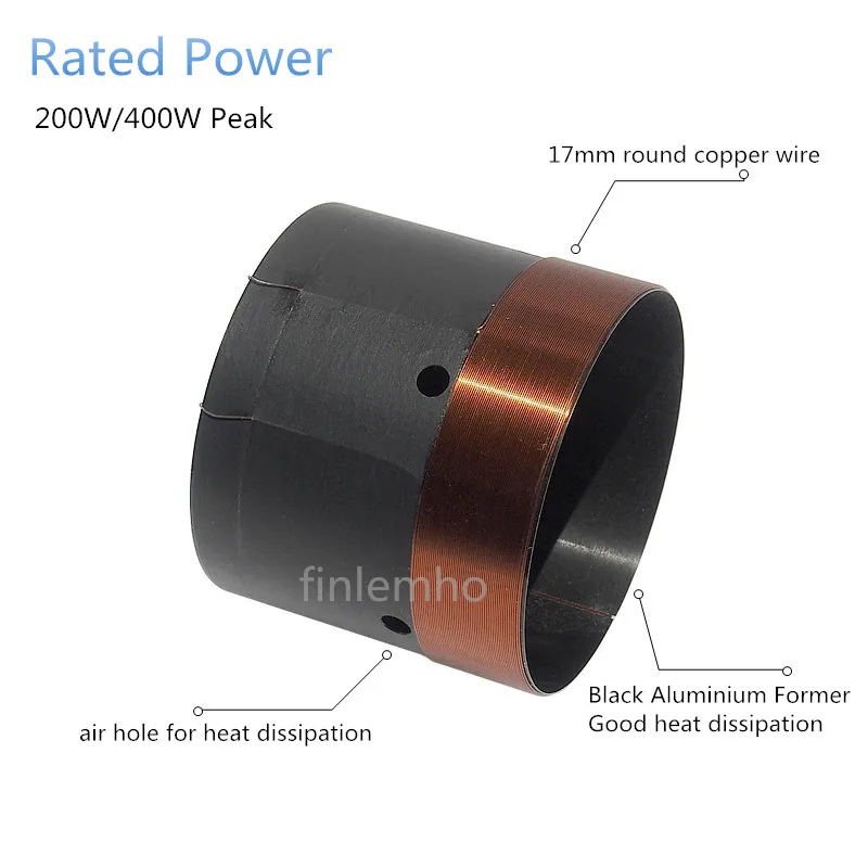 Bobina de voz de altavoz Woofer de 63,5mm, piezas de reparación de bajos de 6 ohmios con cable de cobre, aluminio negro anterior - imagen 2