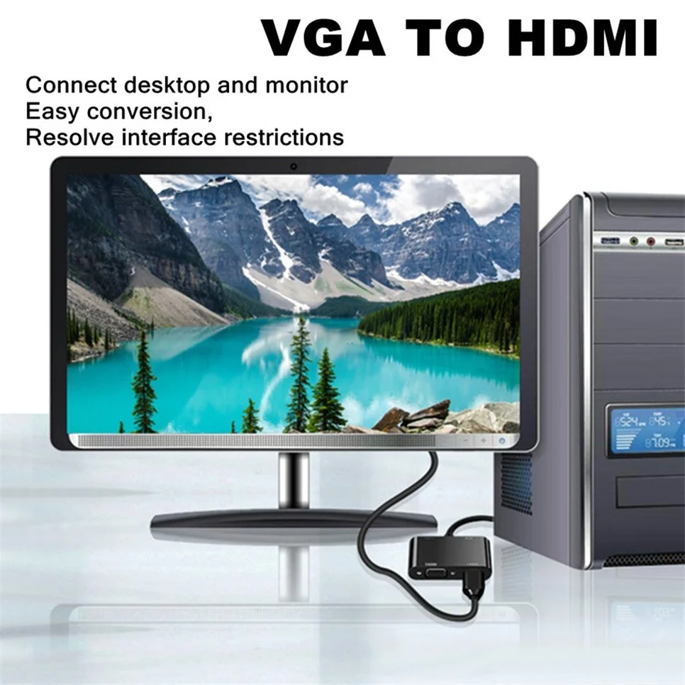 BGGQGG Splitter VGA a HDMI – Adaptador 1×2 para Monitor y Proyector - imagen 3