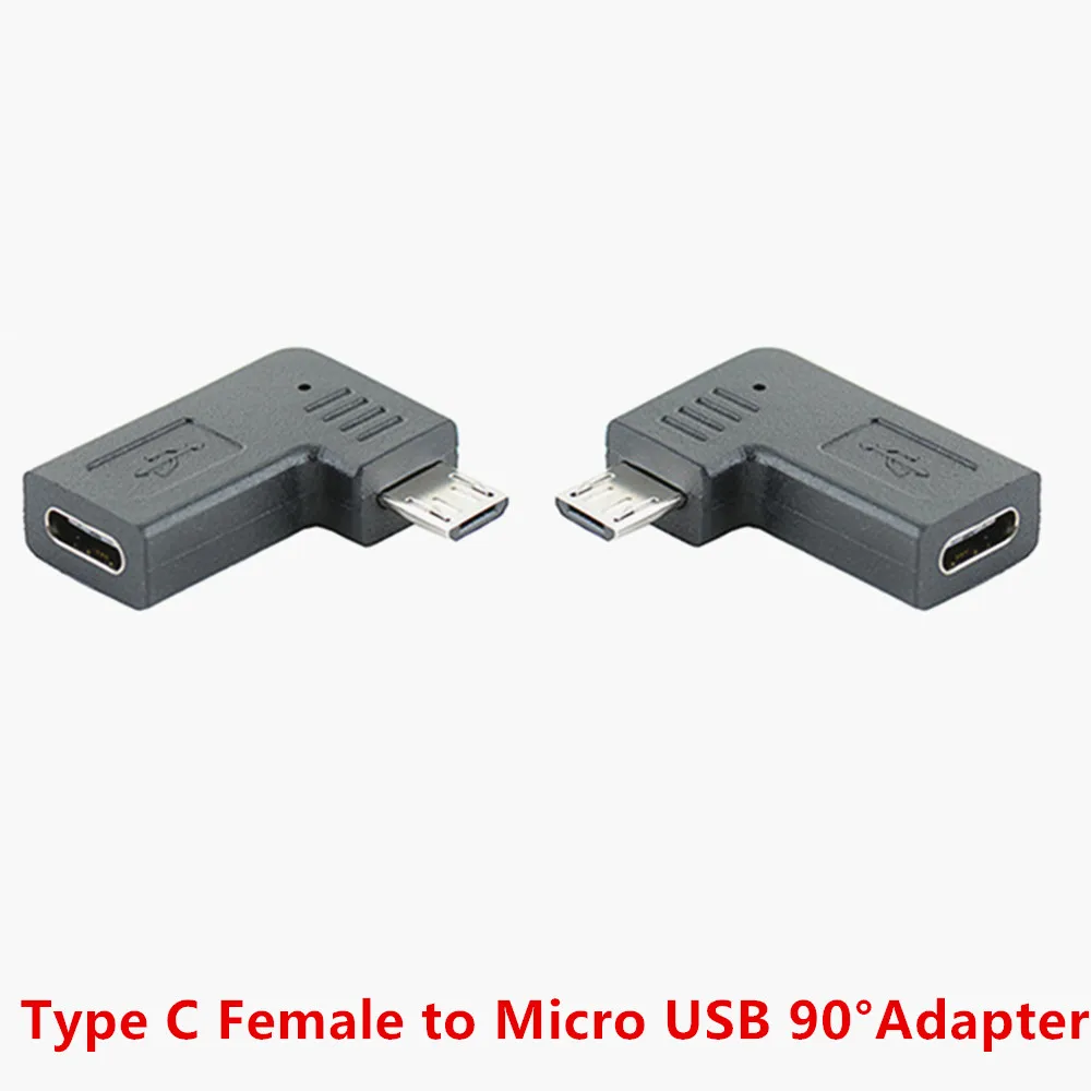 Adaptador de ángulo recto Tipo C hembra a Micro USB, adaptador de 90 grados, carga de datos