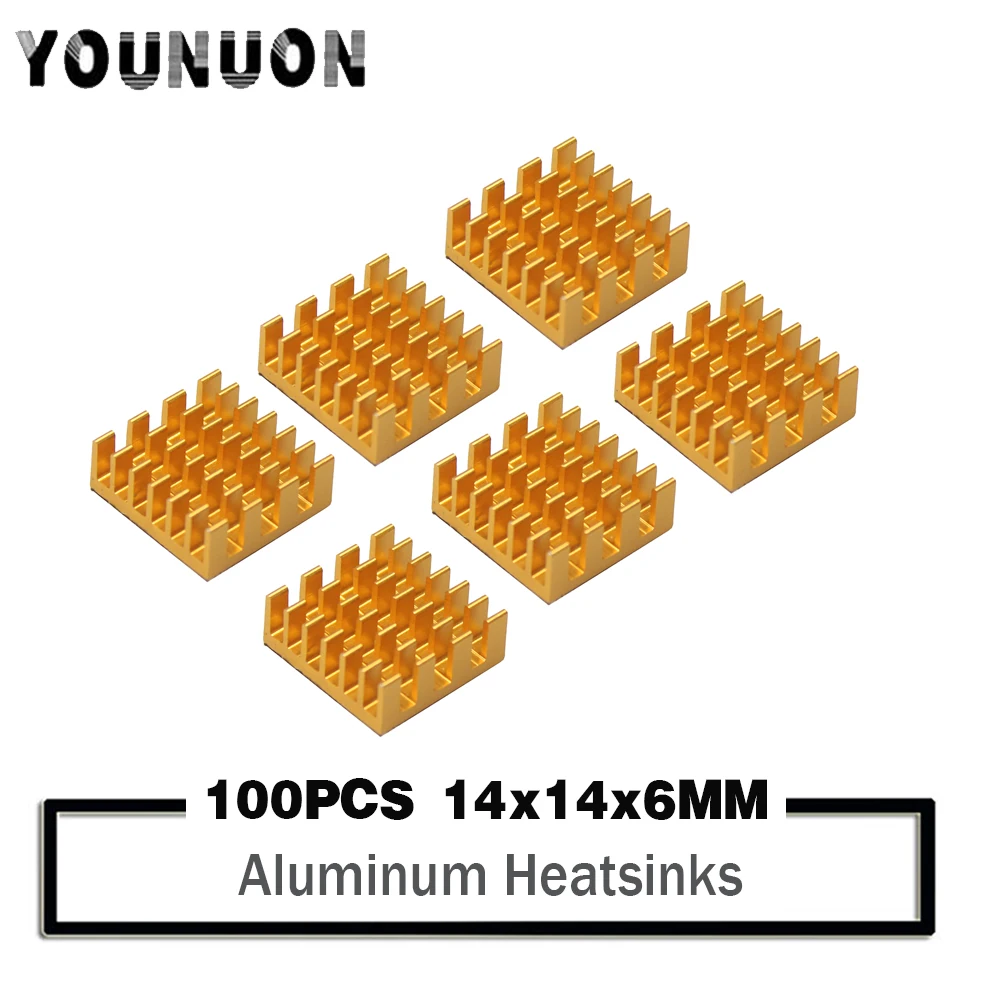 100 Uds YOUNUON 14x14x6mm disipador de calor de aluminio dorado disipador de calor del radiador para CPU, GPU, disipación de calor del Chipset electrónico