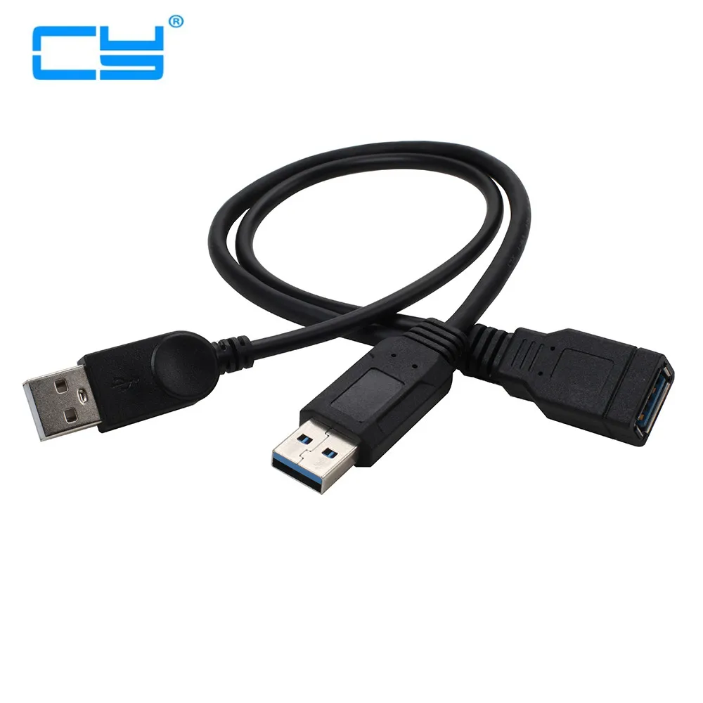 30 cm para disco duro móvil de 2,5 "USB 3,0 hembra a doble USB3.0 + 2,0 macho Cable de extensión Y de datos de energía adicional