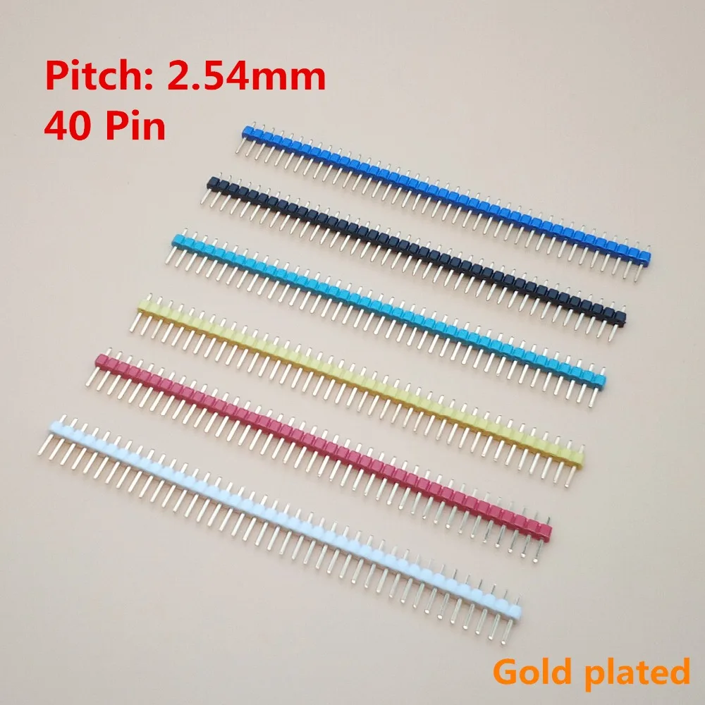 Cabezal Pin Una Fila Chapado Oro 40P 2,54mm Color Macho 1x40P Rojo Negro Verde Azul Amarillo Blanco 20 Uds - Vista principal del producto