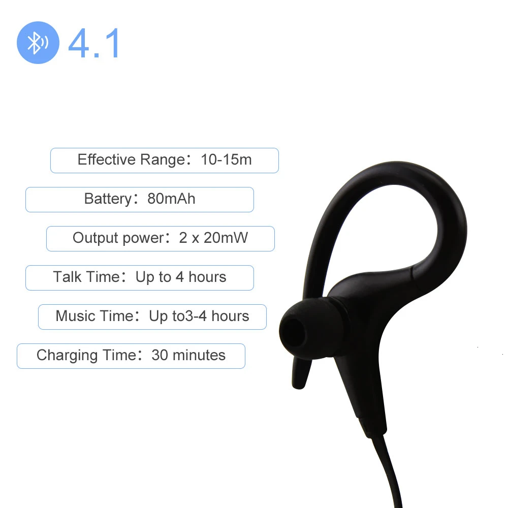 Auriculares inalámbricos con Bluetooth 4,1, cascos con gancho para la oreja, para música, deportivos, para correr, con micrófono, para teléfono Huawei y Xiaomi - imagen 3