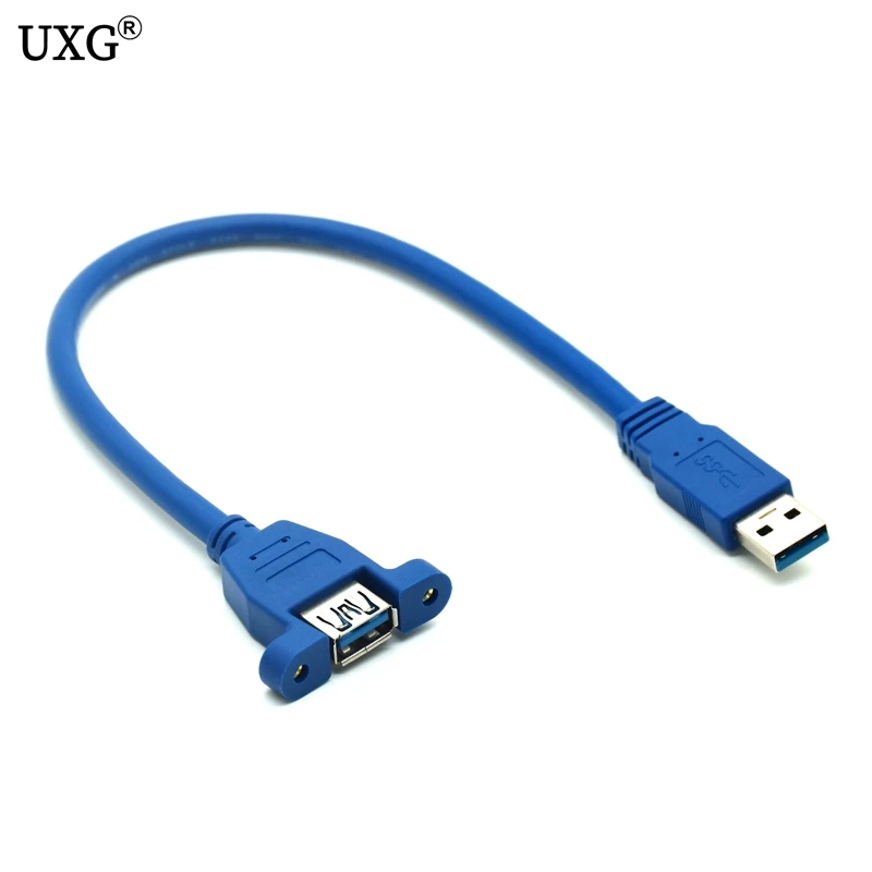 Cable de extensión USB 3,0 macho a hembra para ordenador, adaptador de conector de bloqueo de tornillo de montaje en Panel, negro, con tornillos - imagen 5