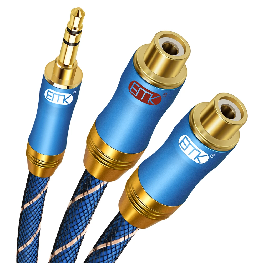 Cable de Audio estéreo EMK de 3,5mm a 2RCA, adaptador de 3,5mm, 1/8 ", TRS, macho a hembra Dual, para MP3 y tabletas