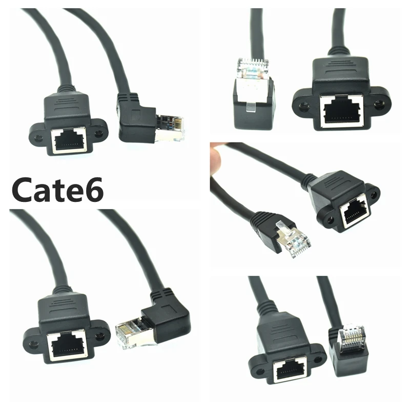 Cate6 Cable RJ45 5 8 Pines Montaje Panel Tornillo Macho Hembra Ethernet Red LAN 8P8C 90 Grados Derecho Arriba Abajo Cable Extensión Ángulo - Vista principal del producto