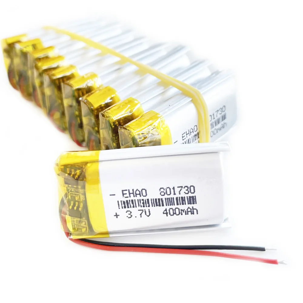 10 PCS 3.7V 400mAh Batería recargable Lipo de polímero de litio 801730   Para lápiz de grabación Mp3 GPS Bluetooth masajeador auriculares