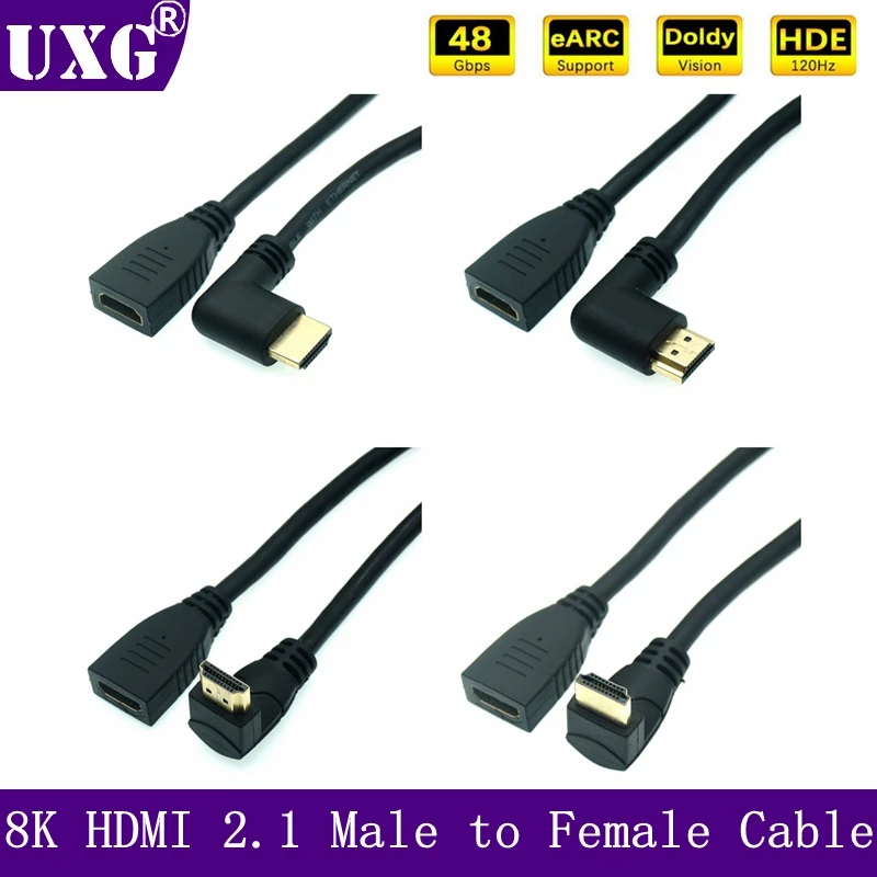 Cable HDMI macho a hembra en ángulo recto de 90 grados, 4K, 120HZ, 8K, UHD, HDR, 48Gbps, compatible con HDMI para proyectores PS4 HDTV - imagen 2