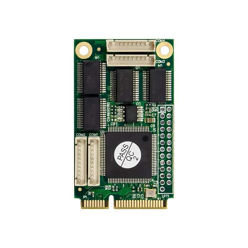 Vista de la tarjeta Mini PCI-E y sus conexiones DB9