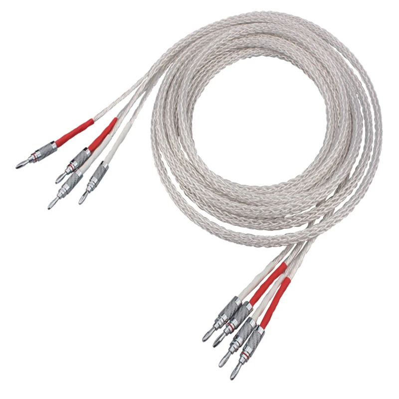 Cable de altavoz chapado en plata de alta gama 8Ag OCC, amplificador de alto rendimiento, Cables de interconexión de altavoz de Audio HiFi
