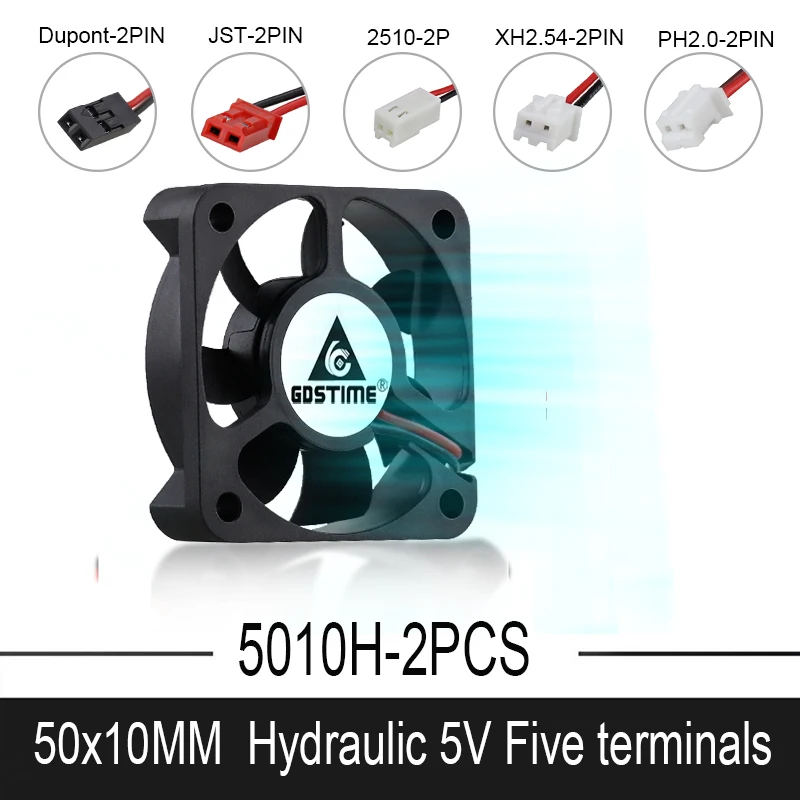 Gdstime-ventilador de refrigeración de 5V, conector JST Dupont de 5cm, 50MM, 50x50x10mm, alta velocidad, 2 uds.
