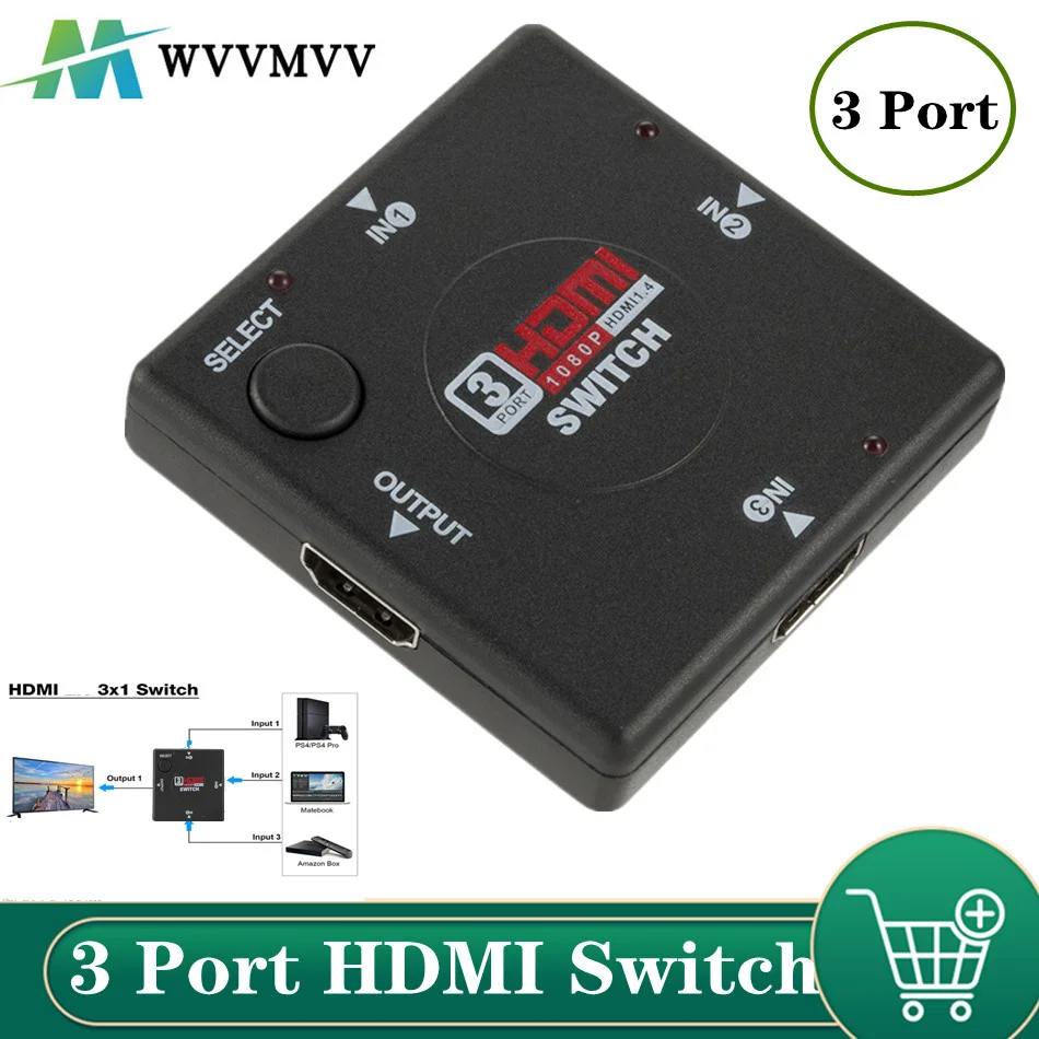 Conmutador HDMI 3 en 1 salida conmutador HDMI caja de concentrador de 3 puertos interruptor automático 3x1 1080p HD 3 en 1 salida HDMI divisor HUB para HDTV XBOX360 PS3