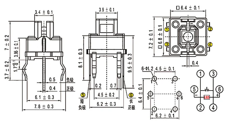 5 uds Interruptor táctil para luz con luz 6x6x7MM rojo/azul luz no 1 Cuenta de luz LED clave micro interruptor de botón - imagen 3