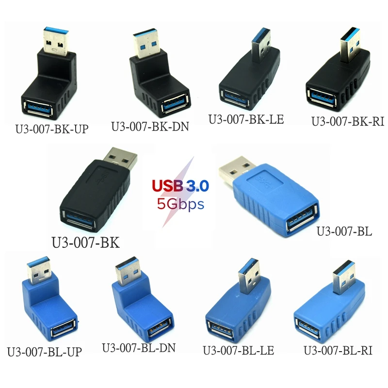 Conector adaptador USB 3,0 A macho A hembra para ordenador portátil y PC, 90 grados, 5Gbps, alta velocidad, izquierda, derecha, arriba y abajo, envío directo