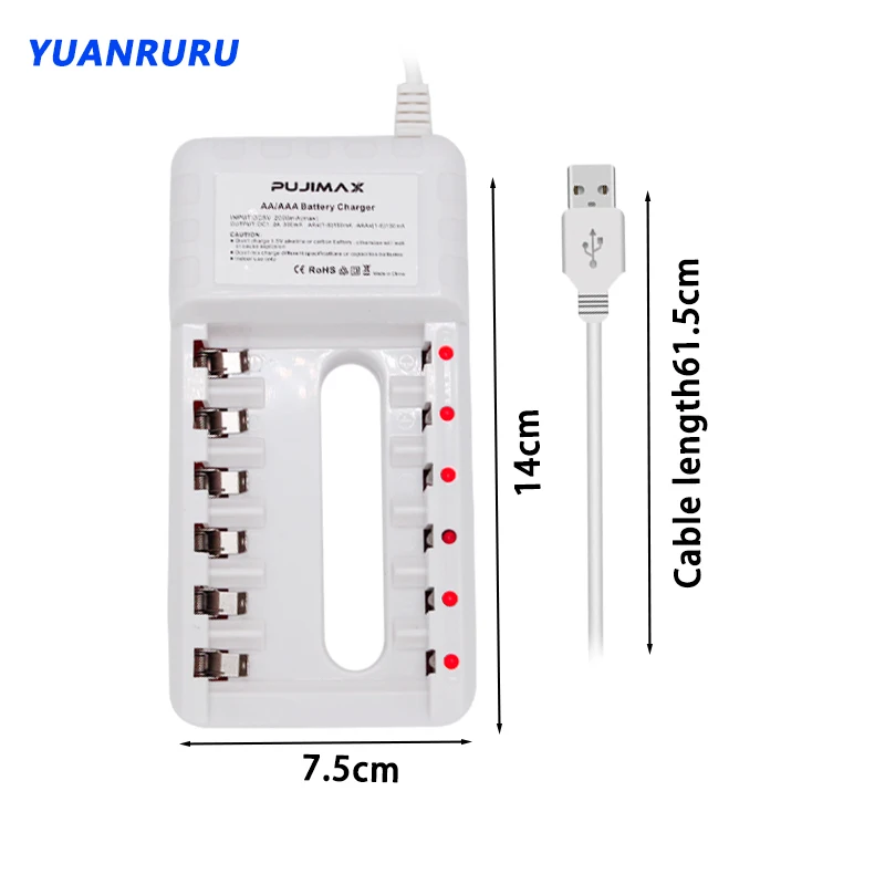 Cargador de batería Cargador USB Batería Cargador de batería multiranura AA/AAA Ni-MH/Ni-Cd Baterías recargables Enchufe de EE. UU./UE - imagen 3