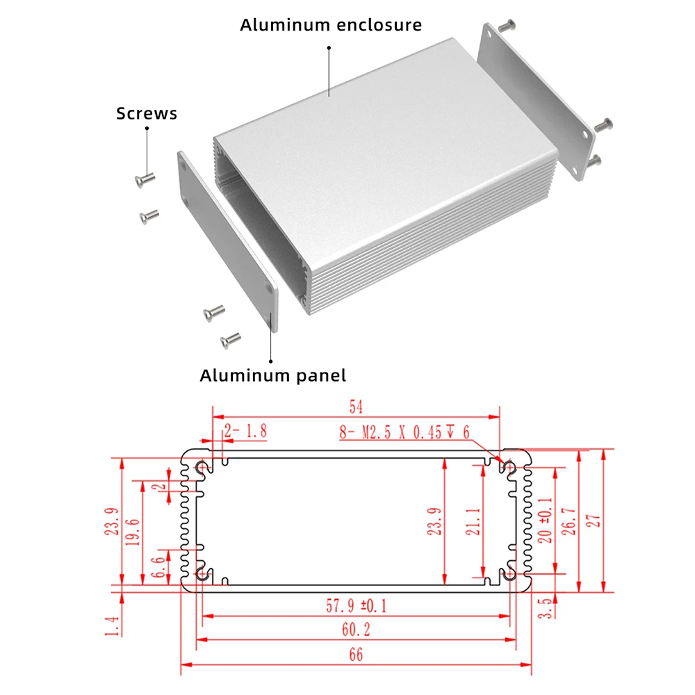 Caja de aluminio para proyectos electrónicos, probador de resistencia de energía, adaptador J11, 66x27mm, personalización - imagen 3