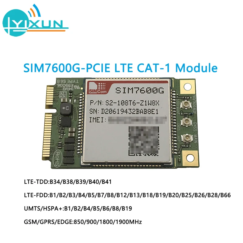 SIMCOM SIM7600 SIM7600G MINI PCIE LTE CAT1 Módulo global multibanda LTE-FDD/LTE-TDD/HSPA+/UMTS/EDGE/GPRS/GSM CAT-M y NB-IoT - imagen 3
